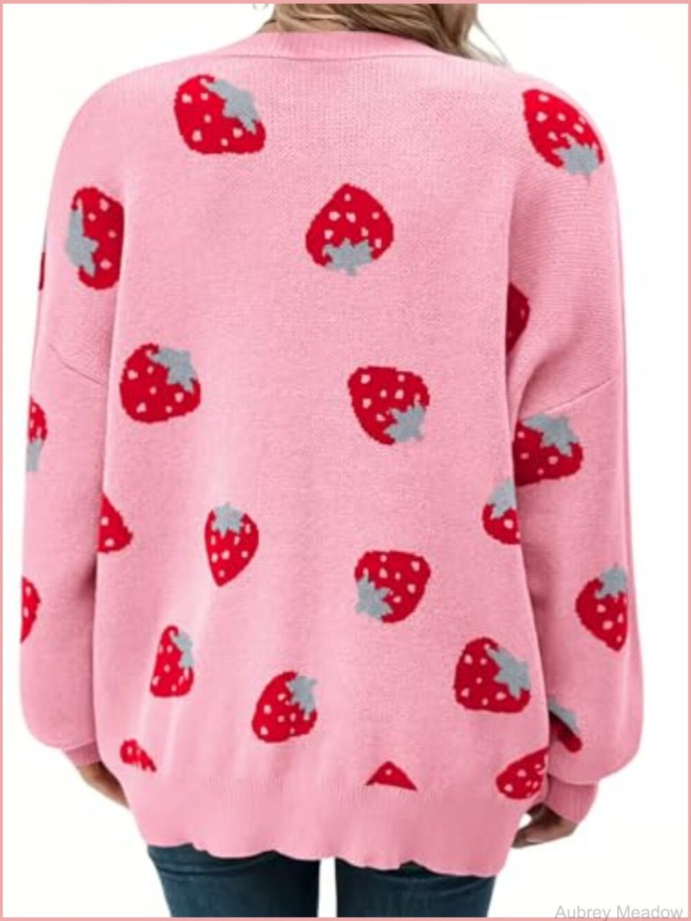 NWOT Pink Strawberry Print Open Cardigan Sweater - Picture 5 of 5